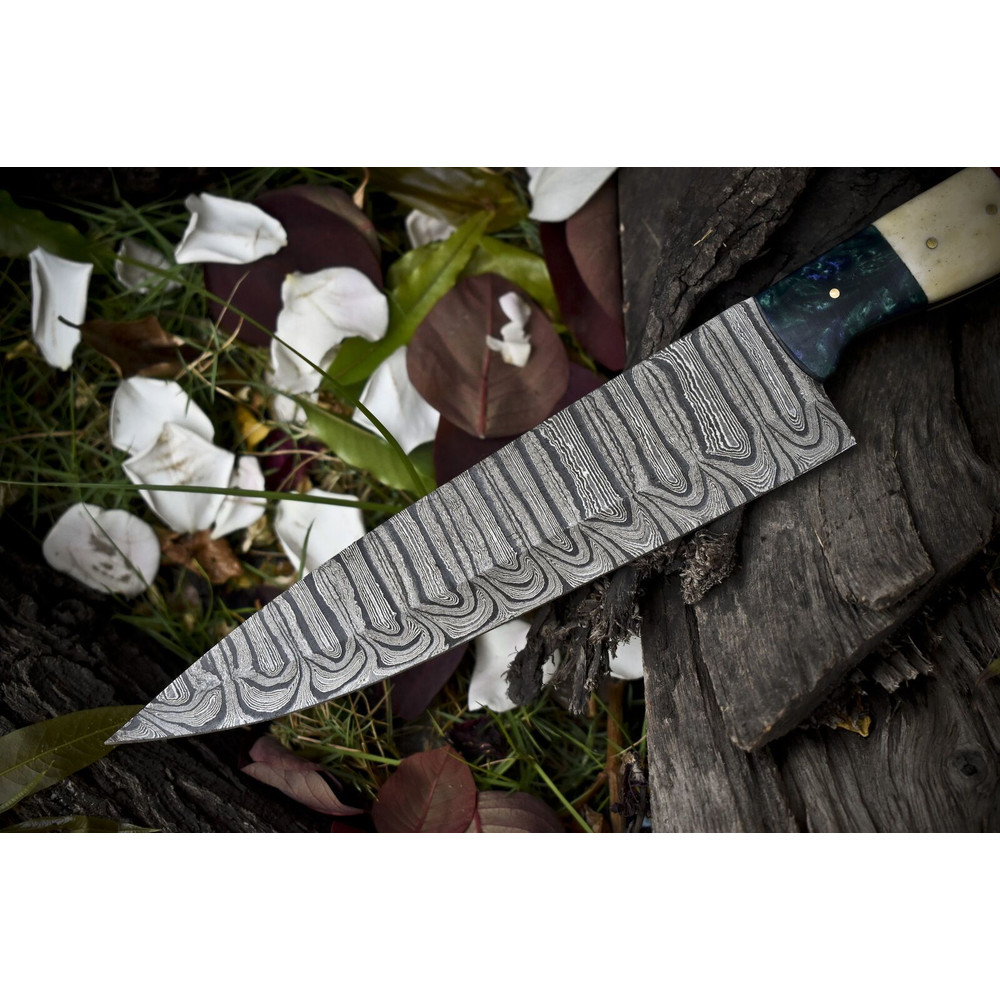 13 Handmade Twist Damascus Chef Knife  Bone  Wood Handle Outdoor Kitchen Knife 2