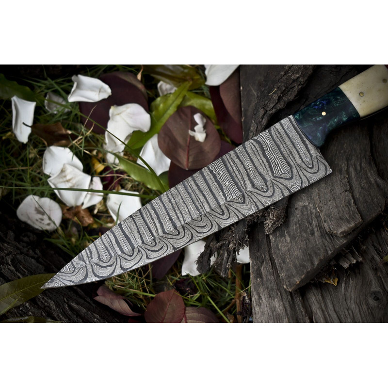 13 Handmade Twist Damascus Chef Knife  Bone  Wood Handle Outdoor Kitchen Knife 2