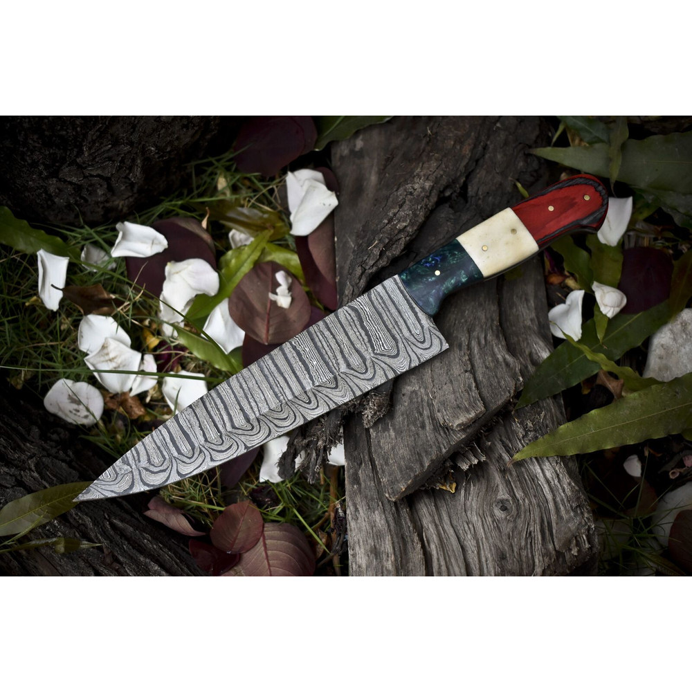 13 Handmade Twist Damascus Chef Knife  Bone  Wood Handle Outdoor Kitchen Knife 0