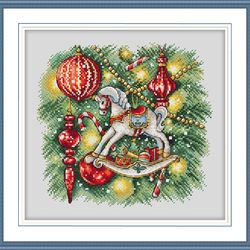 Christmas Tree Cross Stitch Pattern Rocking Horse Ornament Cross Stitch Pattern Christmas Baubles Cross Stitch Pattern