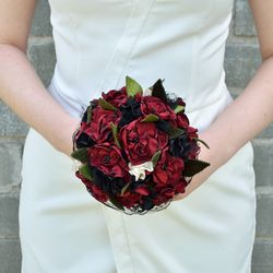Dark red (burgundy), black and white wedding bouquet