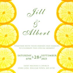 Citrus lemon / orange wedding invitation, save the date PSD template
