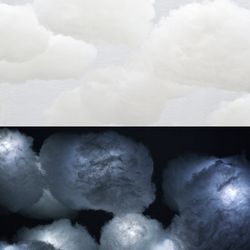 White hanging floating LED clouds. LED lights, thundercloud, chandelier, light up cloud, fluffy
