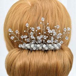 Jeweled hair comb, elegant fancy hair accessories, classic wedding, diamante decorative metal hair comb