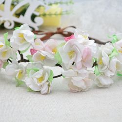Cherry blossom (apple blossom) flower crown. White and pink flowers headband. Floral hair accessory