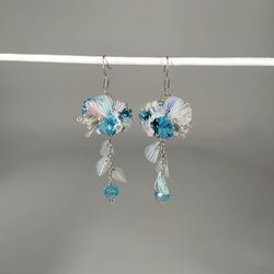 Sea themes conch shell and ocean coral dangle earrings