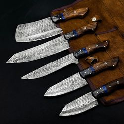 5PCS Handmade Chef Knives Set. Kitchen Knife set, Damascus Steel knives, Chef knives, Chef Set, Gifts for him, Birthday
