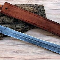 Custom HAND Forged Damascus Steel, Viking Functional Swords Battle Ready With Leather Sheath, Best Anniversary gift for