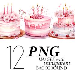Watercolor Pink Birthday Cake Clipart Transparent Background, Cute Pink Birthday Cake Clipart Png Transparent Background
