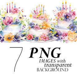 Watercolor Cute Birthday Cake Clipart Png Transparent Background, Happy Birthday Girl Cake, Floral Birthday Elements