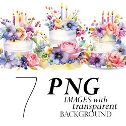 Cute Birthday Cake Clipart Png Transparent Background, Romantic Floral Happy Birthday Cake With Candles Illustrations