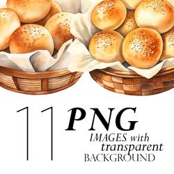 Watercolor Bun Illustrations, Dinner Roll Clipart Png Transparent Background, Bread Rolls in Basket Clipart Images