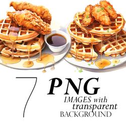 Watercolor Chicken and Waffles Clipart Png Transparent Background, Fried Chicken Tenders and Belgian Waffles Images
