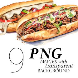 Watercolor Philly Cheesesteak Clipart Png Transparent Background, Cheesesteak Sandwich Clipart, Fast Food Images