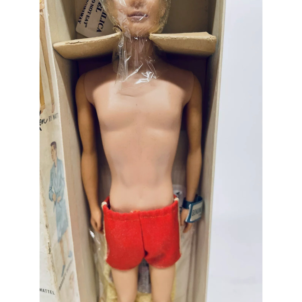 Vintage Flocked Ken Doll With Brunette Hair 0