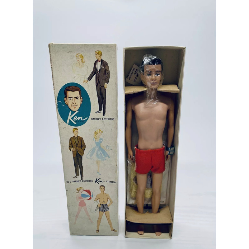 Vintage Flocked Ken Doll With Brunette Hair 2
