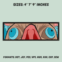 inosuke embroidery design file, demon slayer anime embroidery design, anime pes design, machine embroidery design