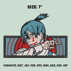aki embroidery design file, chainsaw man anime embroidery design, anime pes design, machine embroidery design