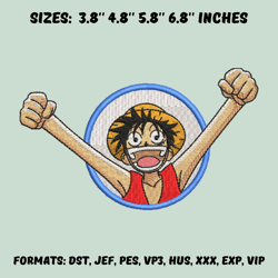 Luffy D Monkey Embroidery Design file, One Piece Anime Embroidery Design, Anime Pes design, Machine Embroidery