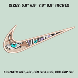 satoru gojo embroidery design file, jujutsu kaisen anime embroidery design, anime pes design, machine embroidery