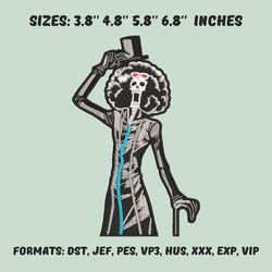brook embroidery design file, one piece anime embroidery design, anime pes design, machine embroidery