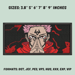 sukuna embroidery design file, jujutsu kaisen anime embroidery design, anime pes design, machine embroidery