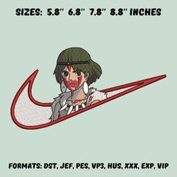 mononoke embroidery design file, princess mononoke anime embroidery design, anime pes design, machine embroidery