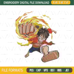 luffy punch anime design embroidery file png
