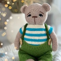 Teddy Bear knitting PATTERN PDF, knitted animal toy, 28cm, knit cute bear, knitting tutorial