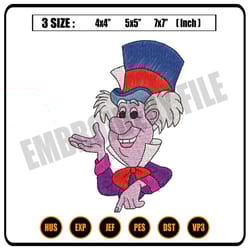 alice in wonderland mad hatter embroidery ,png