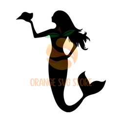 disney princess mermaid ariel holding a conch silhouette svg