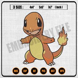 charmander pokemon embroidery design