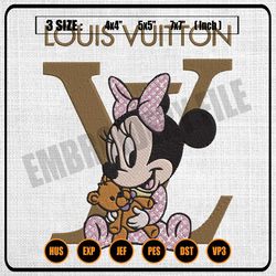 baby minnie hug teddy bear embroidery designs