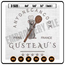 anyone can cook embroidery design, ratatouille embroidery, disney cartoon characters embroidery