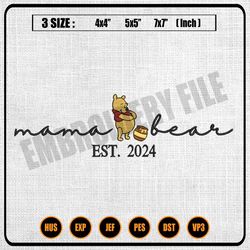 mama bear winnie the pooh honey pot est 2024 embroidery