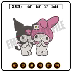 melody kuromi embroidery, embroidery file, embroidery png