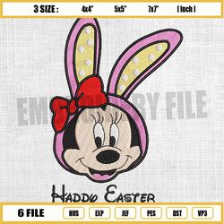 minnie mouse face happy easter bunny ears embroidery
