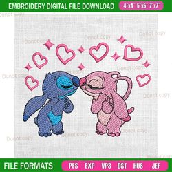 disney love couple stitch and angel embroidery
