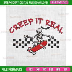 creep it real skateboarding skeleton halloween embroidery