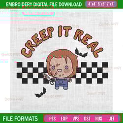 creep it real chibi chucky doll horror halloween embroidery