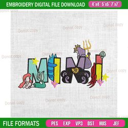 mini ariel the little mermaid embroidery pes file