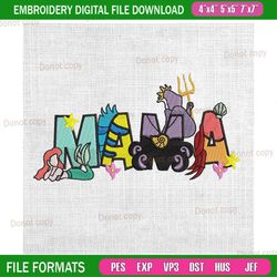 mama ariel the little mermaid mother day embroidery