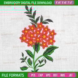 red bloom flowers embroidery design, stunning flowers embroidery, spring season embroidery