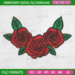 red roses embroidery design, rose flowers embroidery, spring season floral embroidery