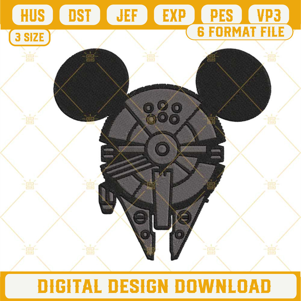 Millennium Falcon Mickey Mouse Ears Embroidery Designs, Disney Star Wars Machine Embroidery Files.jpg