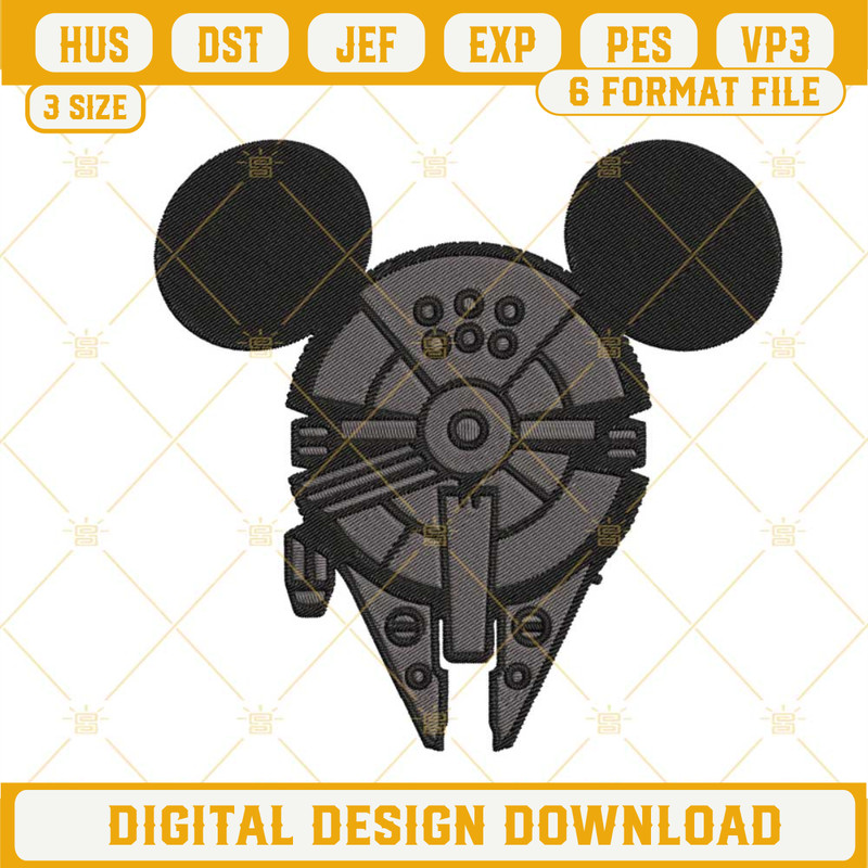 Millennium Falcon Mickey Mouse Ears Embroidery Designs, Disney Star Wars Machine Embroidery Files.jpg