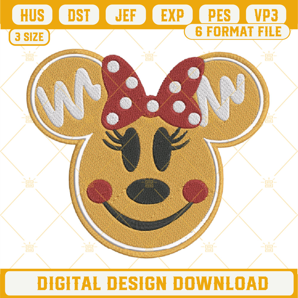 Minnie Gingerbread Christmas Embroidery Design File.png
