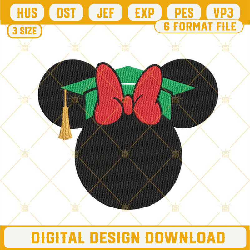 Minnie Graduation Cap Embroidery Designs, Senior Class Embroidery Files.jpg