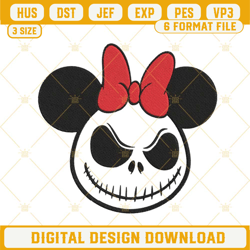 minnie head jack skellington machine embroidery design, disney nightmare before christmas embroidery files