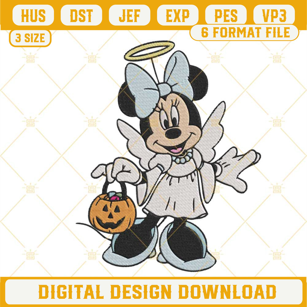 Minnie Mouse Angel Pumpkin Embroidery Designs, Minnie Halloween Embroidery PES Files.jpg